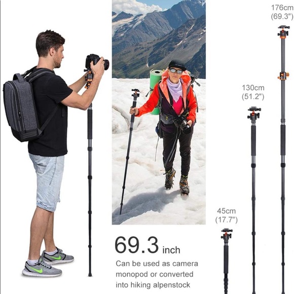 K&F Concept 67 inch Camera Tripod Horizontal Aluminum Tripods Portable Monopod - Picture 5 of 9